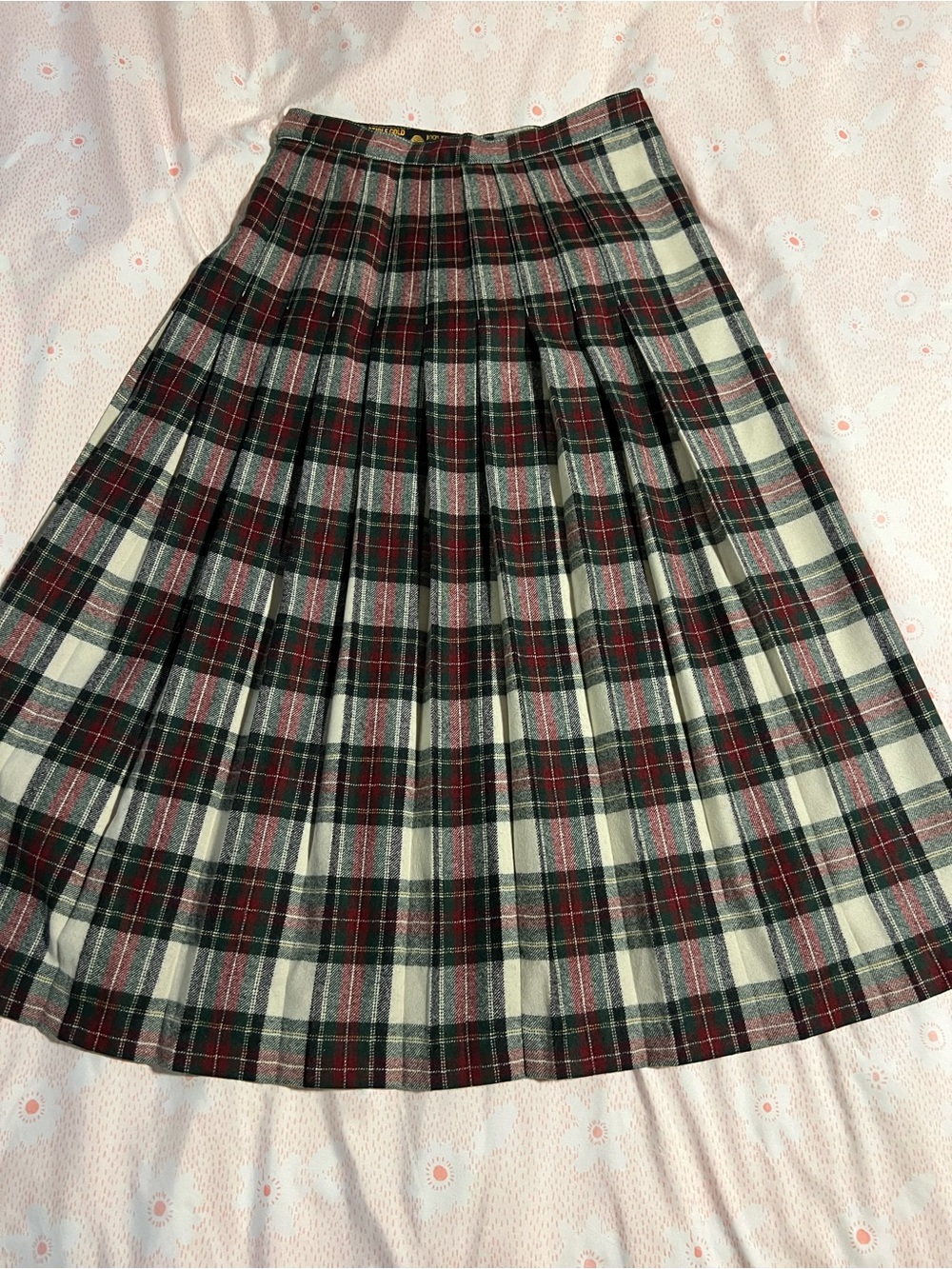 VTG Collectible Gold by Giorgio Sant'Angelo Wool Red Cream Plaid Pleated Skirt 8